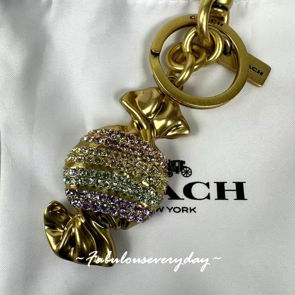 Coach Candy Bag Charm W/ Crystals in Brass Multi Key Ring CDD09